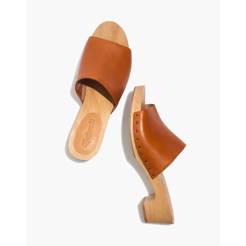 Madewell Cognac Leather Wood-Soled Mules